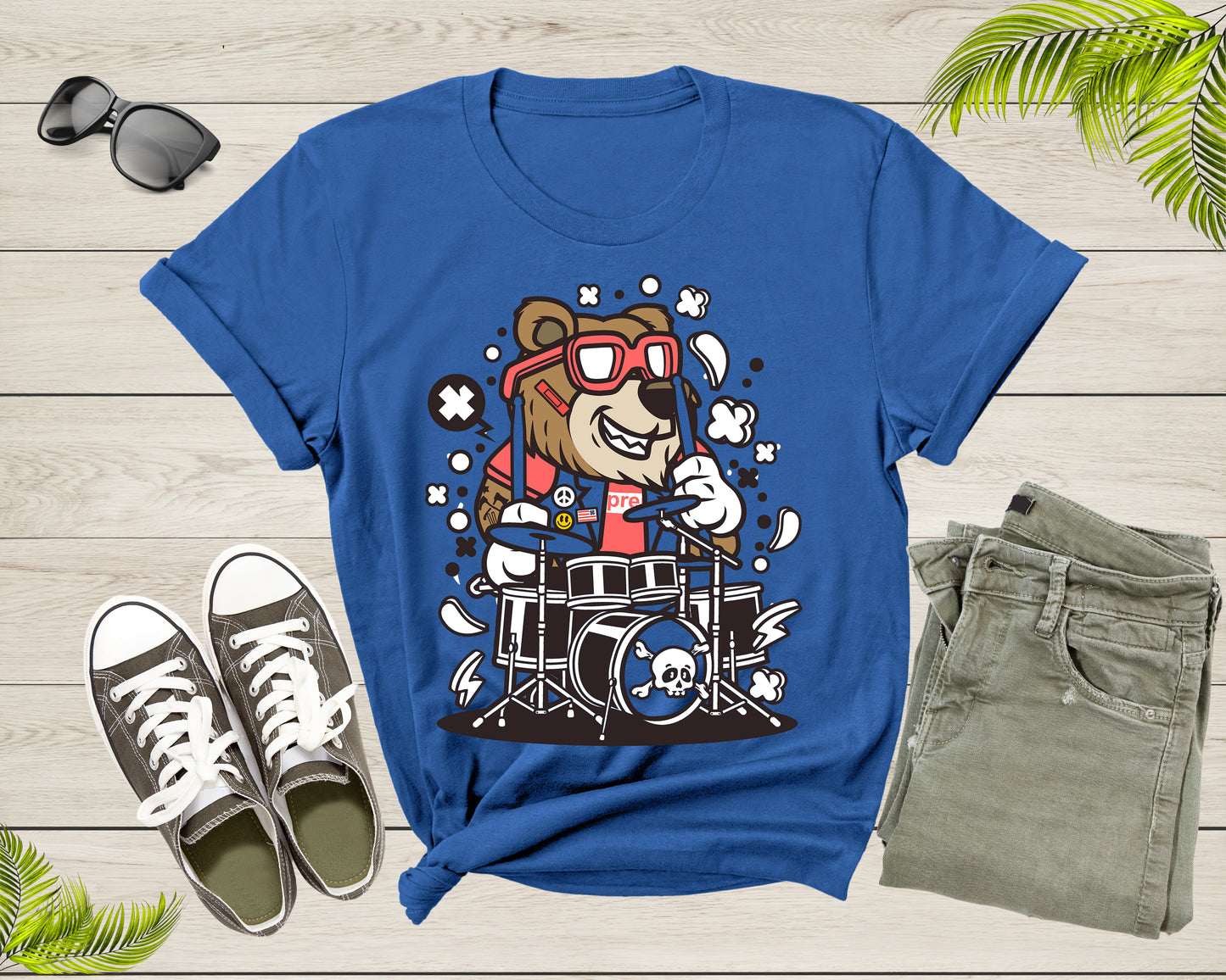Music Band Bear Drummer Percussion Rocker Bear Musician T-Shirt Drummer Music Lover Gift T Shirt for Men Women Kids Boys Girls Teens Tshirt