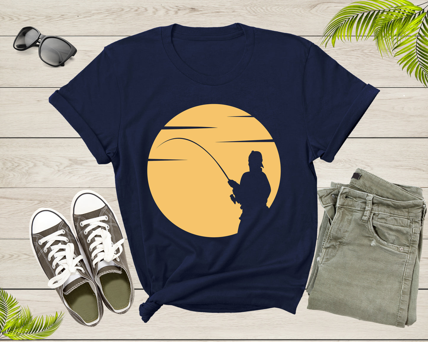 Cool Fisherman Fishing by the Lake at Sunset Fishing Rod T-Shirt Fisher Shirt for Men Women Kids Boys Girls Fishing at Sunset Gift Tshirt