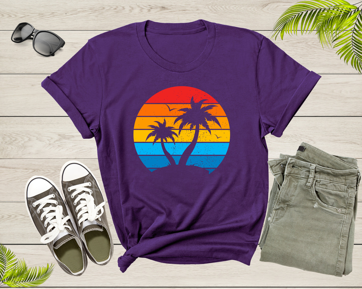 Palm Trees Sunset Sunrise Sea Ocean View Nature Flying Birds T-Shirt Palm Tree Lover Gift T Shirt for Men Women Kids Boys Girls Tshirt