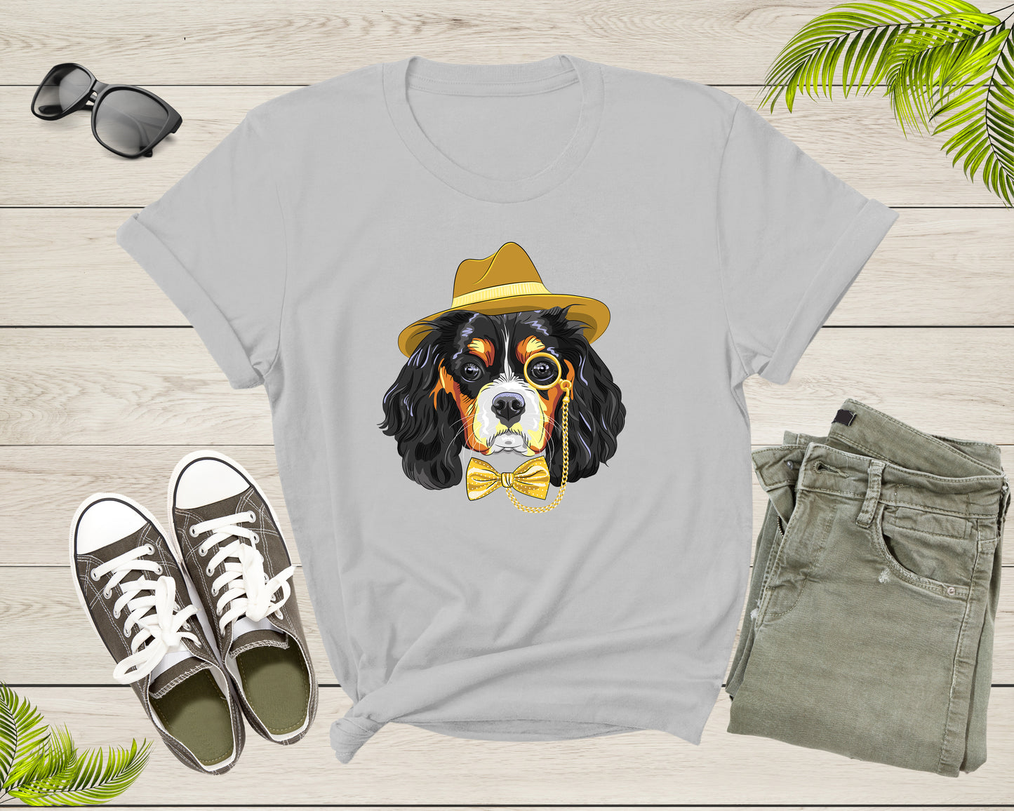 Pet Dog Doggie Puppy Animal Wearing Yellow Ribbon and Hat T-Shirt Dog Puppy Lover Owner Gift T Shirt for Men Women Kids Boys Girls Tshirt
