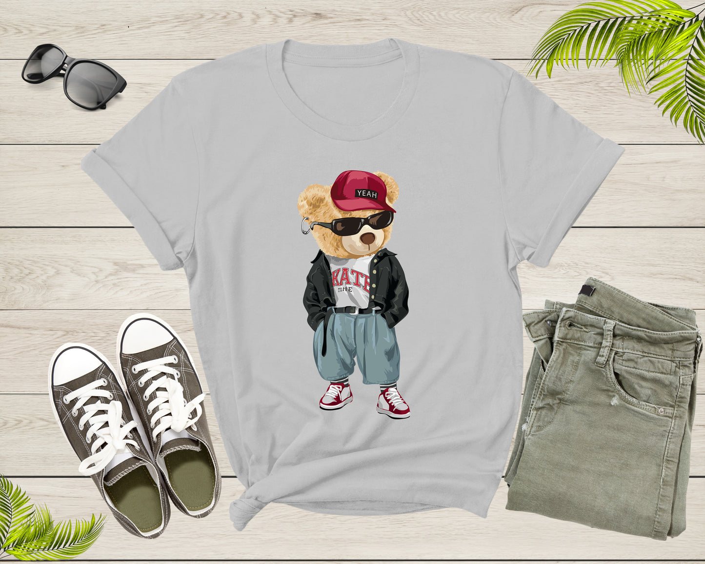 Punk Rocker Rapper Popster Punker Teddy Bear Rap Hip Hop T-Shirt Cool Teddy Bear Lover Gift T Shirt for Men Women Kids Boys Girls Tshirt