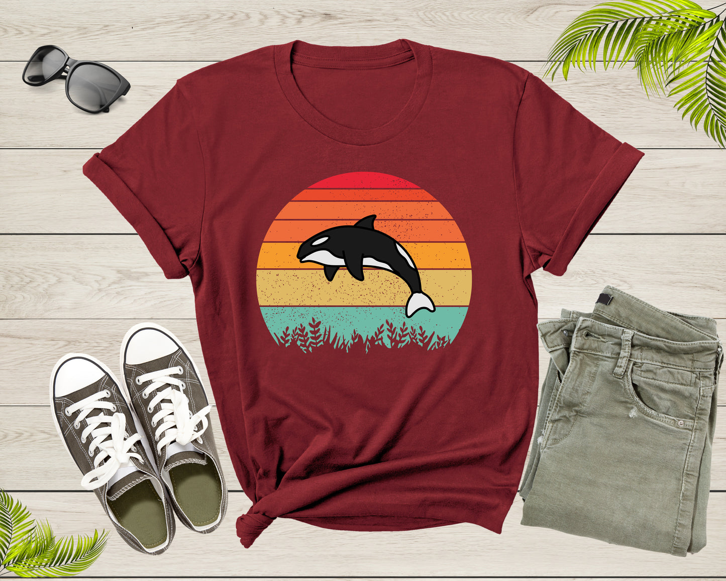 Retro Sunset Cute Orca Whale Shirt Environmental Ocean Lover Shirt Whale Lovers Tee Whale Animal Lover Gift Marine Life Nature Ocean Tshirt