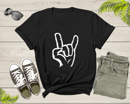 Rock On Hand Sign Symbol Gesture Rock Lover Salute Drawing T-Shirt Rocker Rock Lover Gift T Shirt for Men Women Kids Boys Girls Tshirt