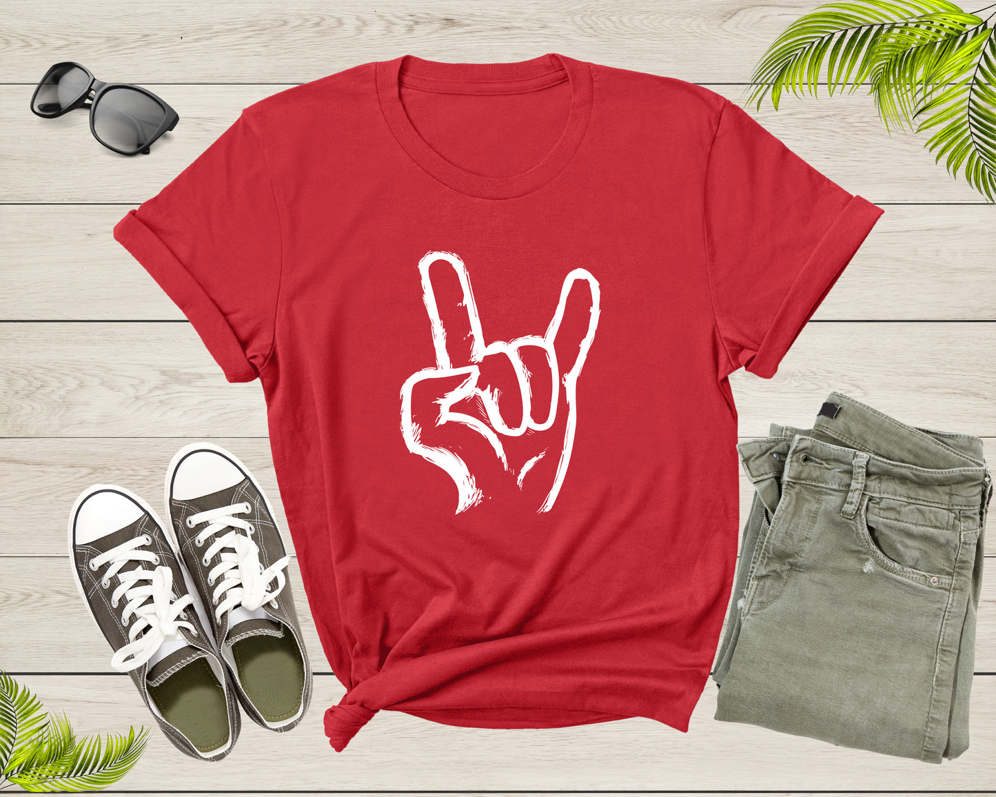 Rock On Hand Sign Symbol Gesture Rock Lover Salute Drawing T-Shirt Rocker Rock Lover Gift T Shirt for Men Women Kids Boys Girls Tshirt