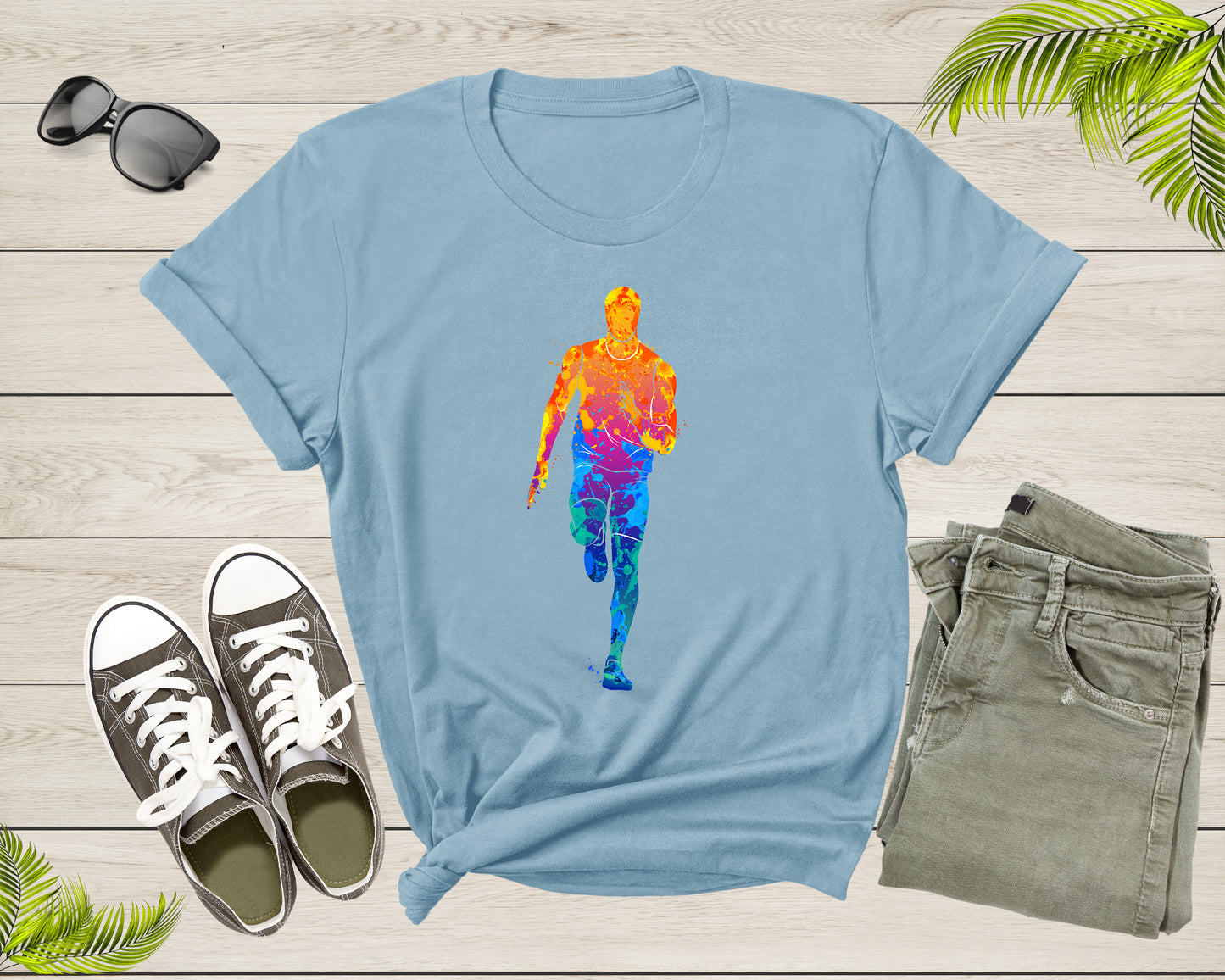 Running Man Colorful Silhouette Man Doing Sport Exercise T-Shirt Runner Running Lover Gift T Shirt for Men Women Kids Boys Girls Tshirt
