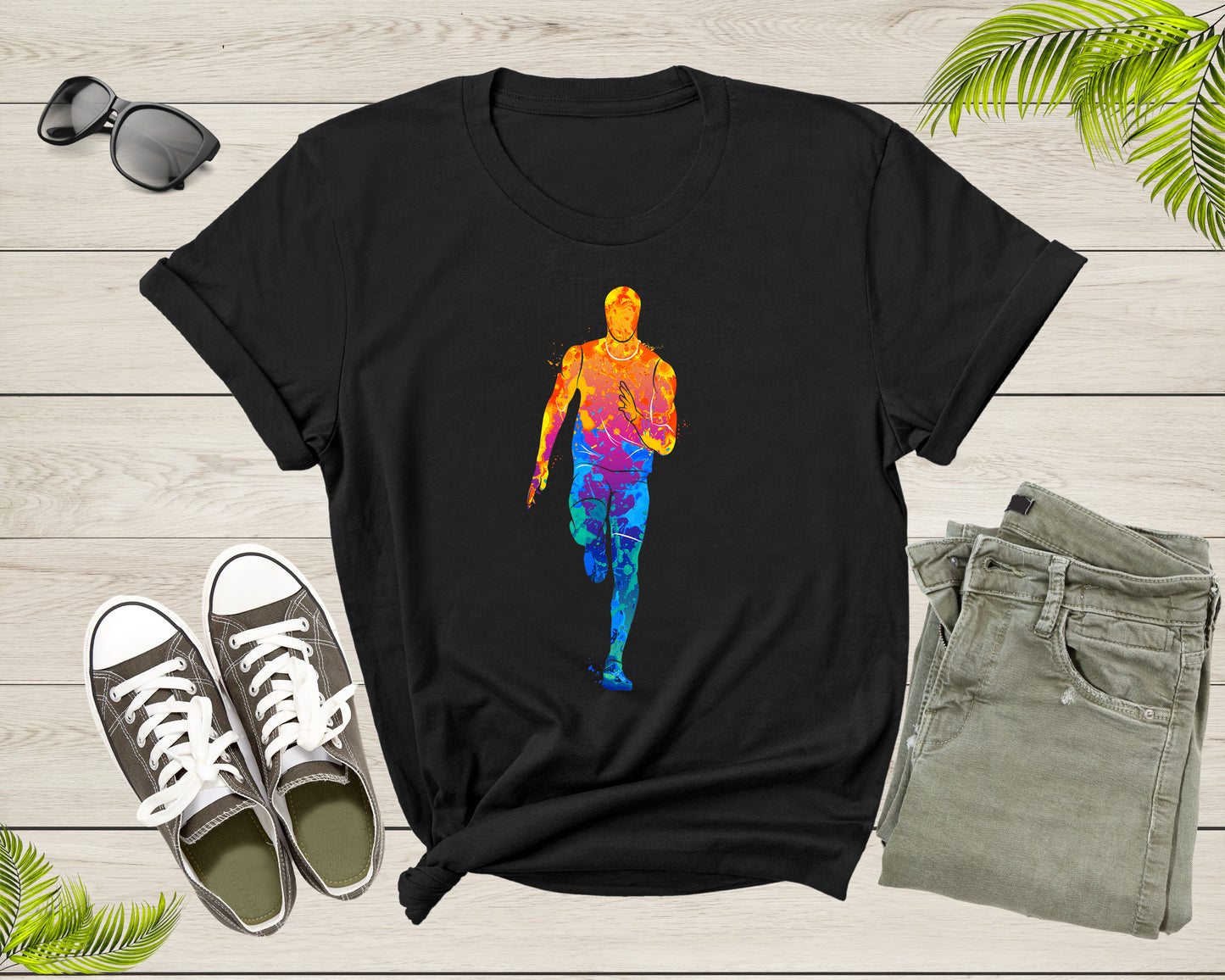 Running Man Colorful Silhouette Man Doing Sport Exercise T-Shirt Runner Running Lover Gift T Shirt for Men Women Kids Boys Girls Tshirt