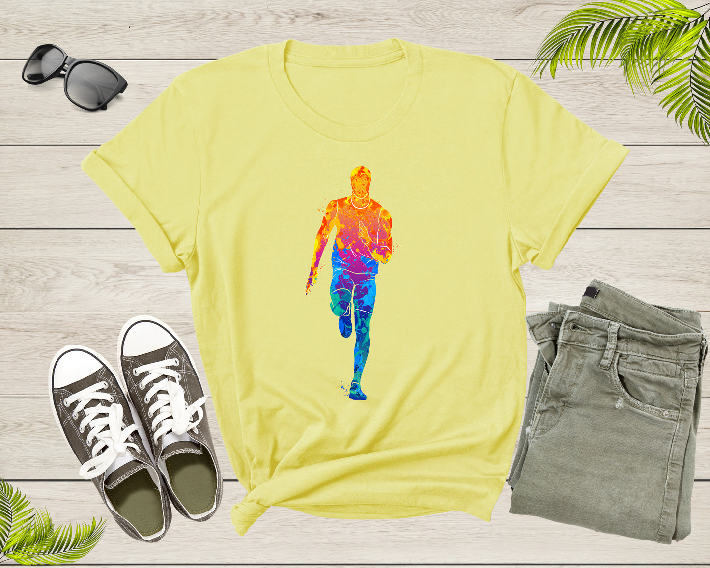 Running Man Colorful Silhouette Man Doing Sport Exercise T-Shirt Runner Running Lover Gift T Shirt for Men Women Kids Boys Girls Tshirt