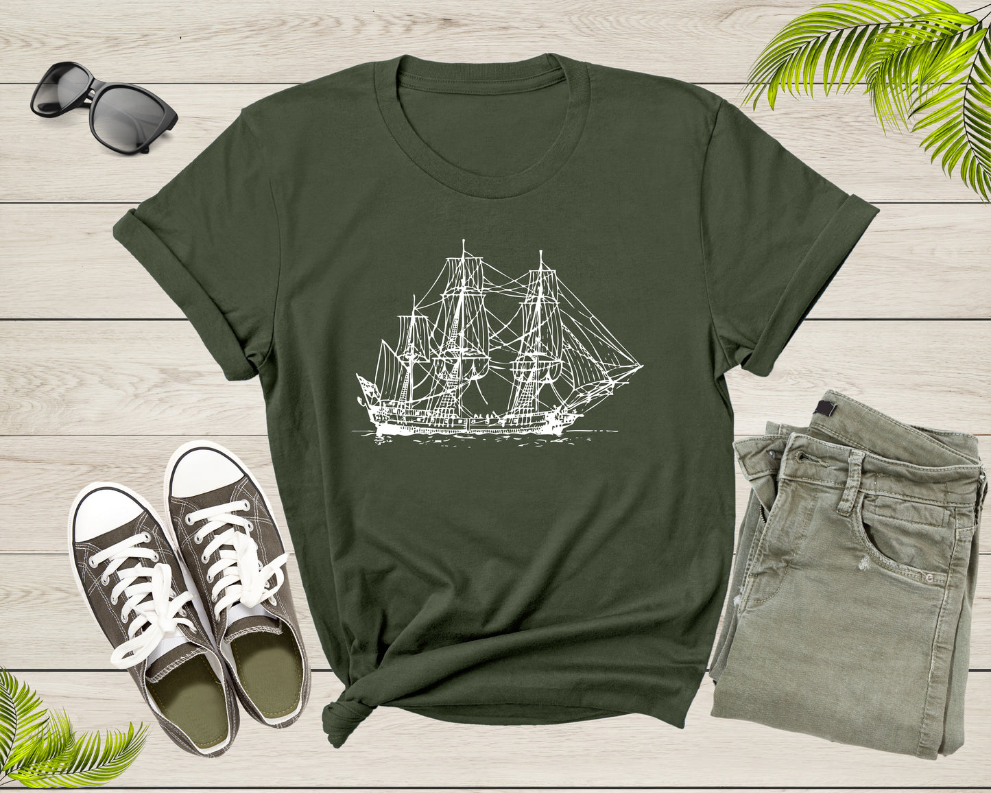 Sailing Pirate Ship Boat in the Water Hand Drawn Vessel Sail T-Shirt Sailboat Lover Sailor Gift T Shirt for Men Women Kids Boys Girls Tshirt