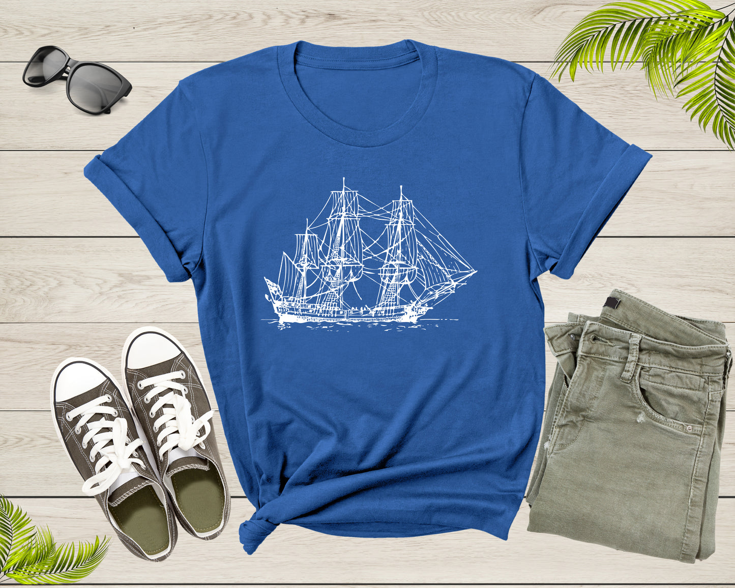Sailing Pirate Ship Boat in the Water Hand Drawn Vessel Sail T-Shirt Sailboat Lover Sailor Gift T Shirt for Men Women Kids Boys Girls Tshirt
