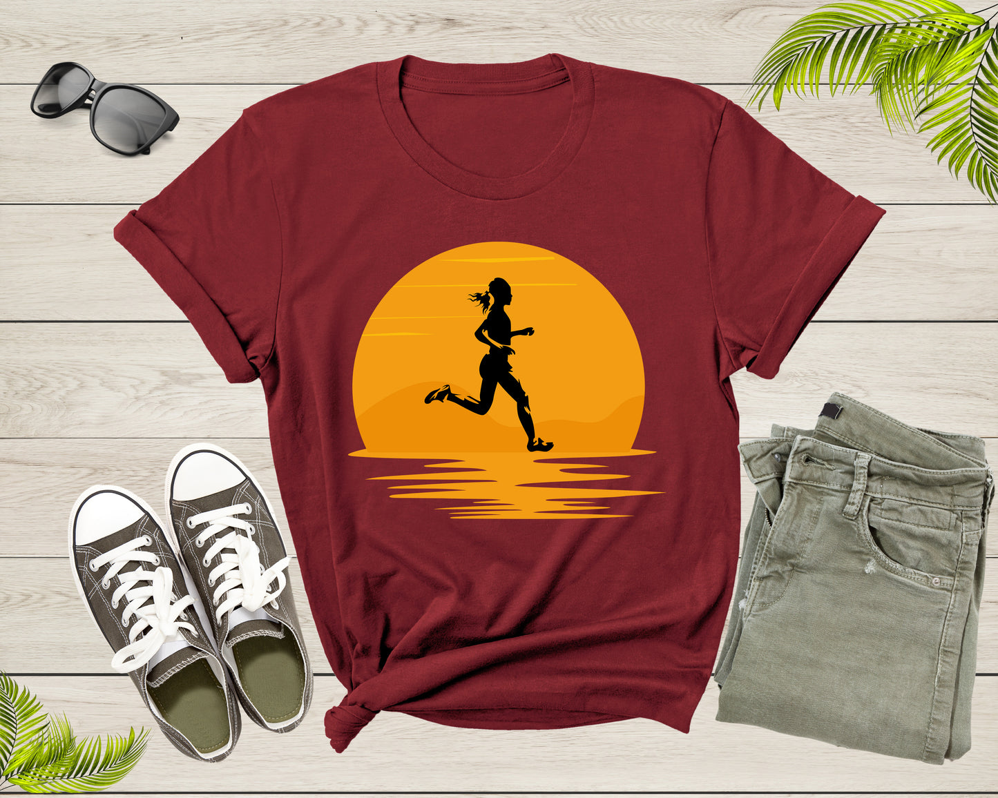 Sports Woman Marathon Race Athlete Runner Running at Sunset T-Shirt Runner Running Lover Gift T Shirt for Men Women Kids Boys Girls Tshirt