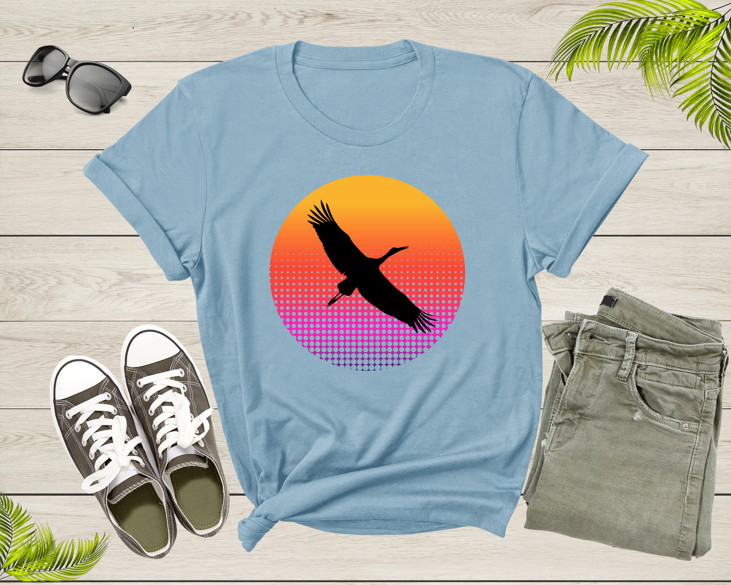 Stork Heron Bird Flying at Sunset Over Sea Beautiful Animal T-Shirt Heron Bird Lover Gift T Shirt for Men Women Kids Boys Girls Teens Tshirt