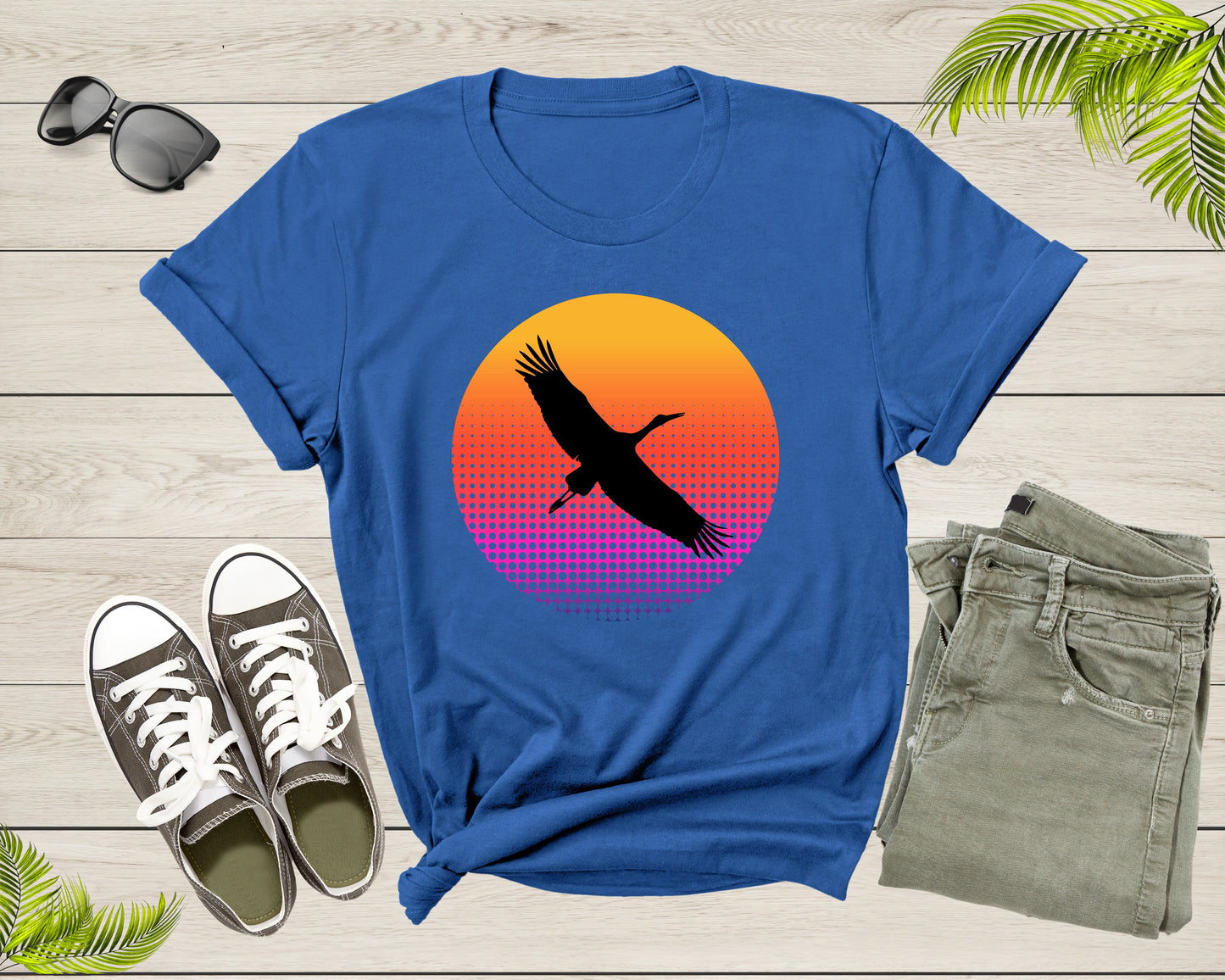 Stork Heron Bird Flying at Sunset Over Sea Beautiful Animal T-Shirt Heron Bird Lover Gift T Shirt for Men Women Kids Boys Girls Teens Tshirt