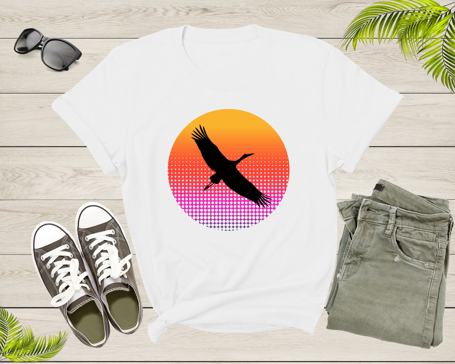 Stork Heron Bird Flying at Sunset Over Sea Beautiful Animal T-Shirt Heron Bird Lover Gift T Shirt for Men Women Kids Boys Girls Teens Tshirt