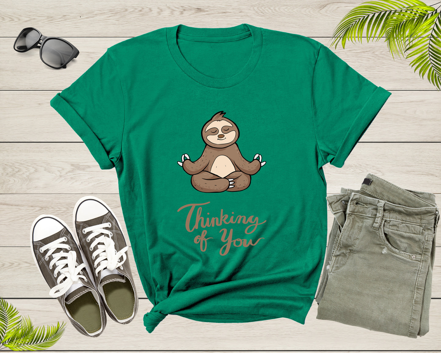 Thinking of You Sloth Yoga Meditation Animal Sit Relaxing T-Shirt Cute Cool Sloth Lover Gift T Shirt for Men Women Kids Boys Girls Tshirt