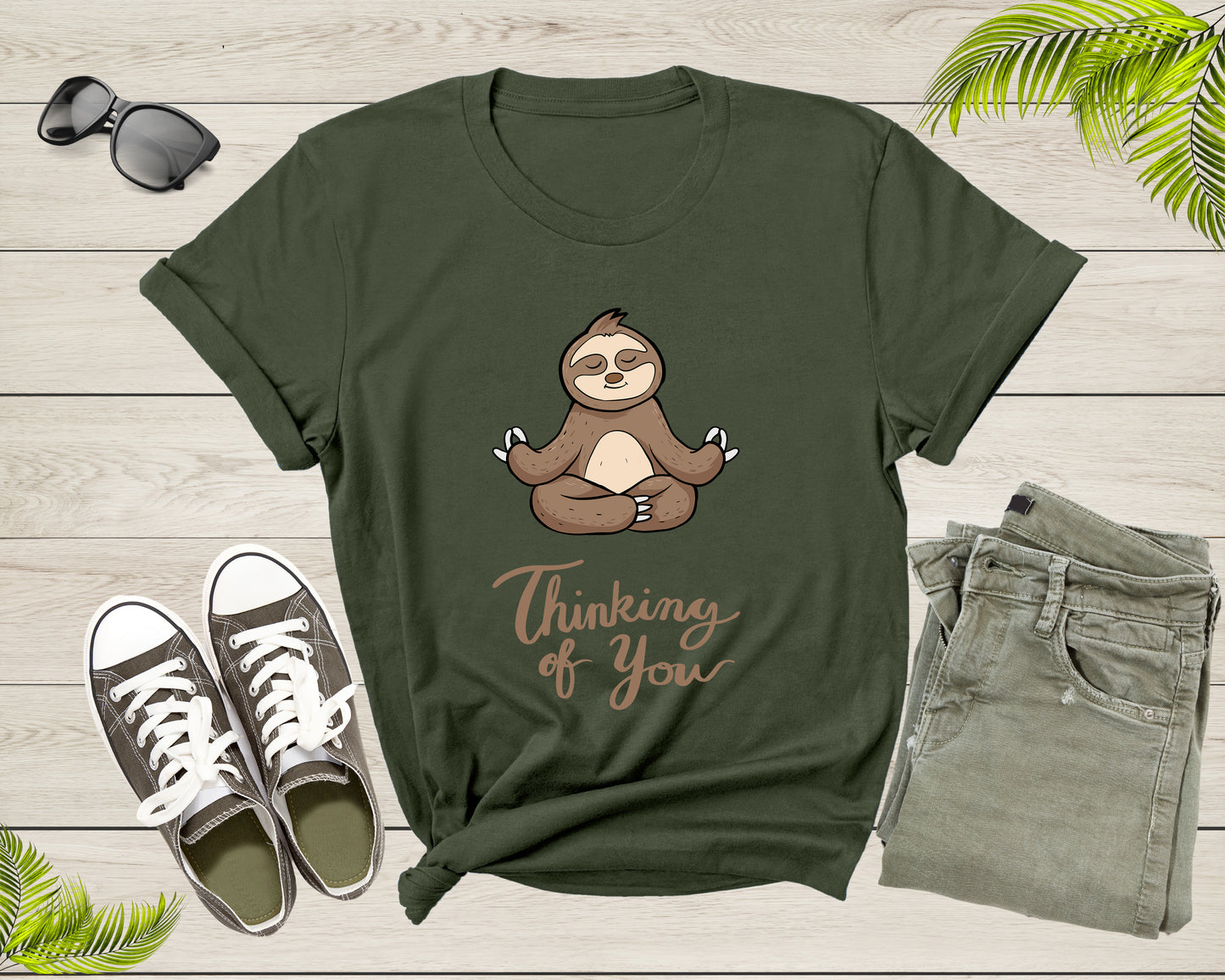 Thinking of You Sloth Yoga Meditation Animal Sit Relaxing T-Shirt Cute Cool Sloth Lover Gift T Shirt for Men Women Kids Boys Girls Tshirt
