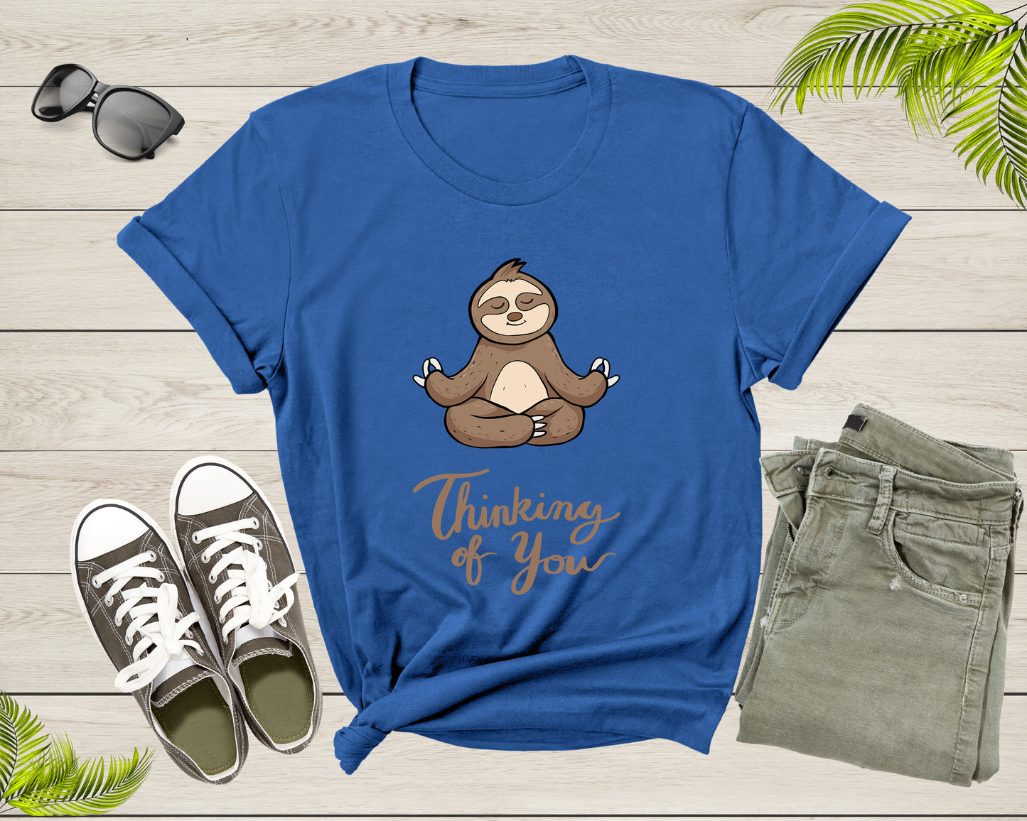 Thinking of You Sloth Yoga Meditation Animal Sit Relaxing T-Shirt Cute Cool Sloth Lover Gift T Shirt for Men Women Kids Boys Girls Tshirt