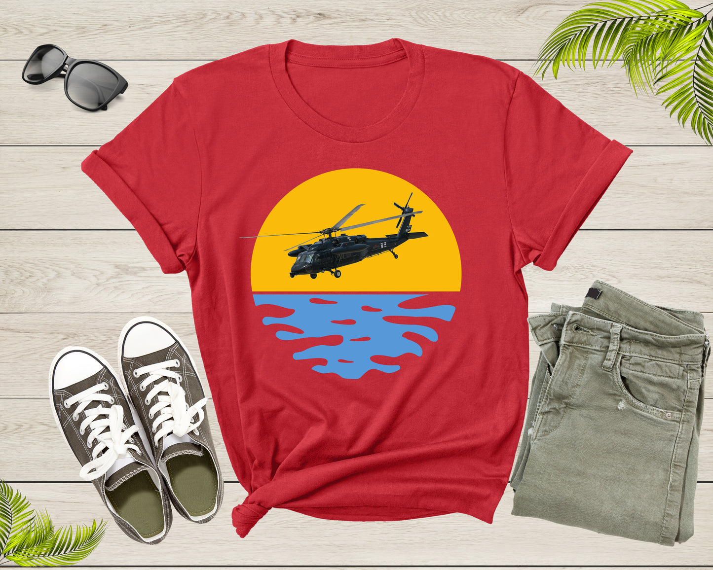 UH-60 Sea Helicopter Chopper Sikorsky Flying at Sunset T-Shirt Pilot Aviator Aviation Gift T Shirt for Men Women Boys Girls Teens Tshirt