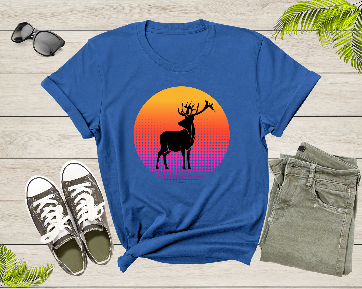 Xmas Deer Reindeer Elk Wild Animal Silhouette at Sunset T-Shirt Cool Christmas Lover Gift T Shirt for Men Women Boys Girls Teens Tshirt