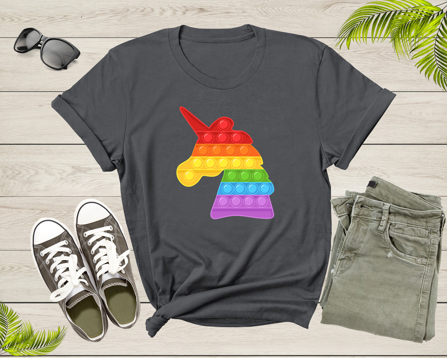 Cool Colorful Unicorn Pop It Fidget Shape Multicolor T-Shirt Unicorn Graphic Design Lover Gift T Shirt for Men Women Girls Boys Tshirt