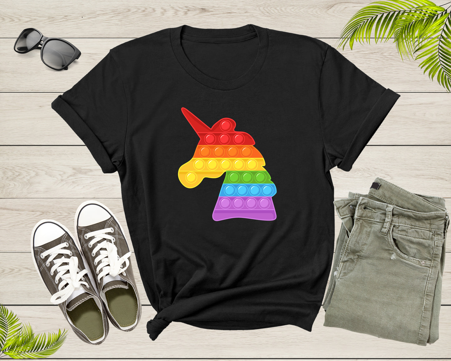 Cool Colorful Unicorn Pop It Fidget Shape Multicolor T-Shirt Unicorn Graphic Design Lover Gift T Shirt for Men Women Girls Boys Tshirt