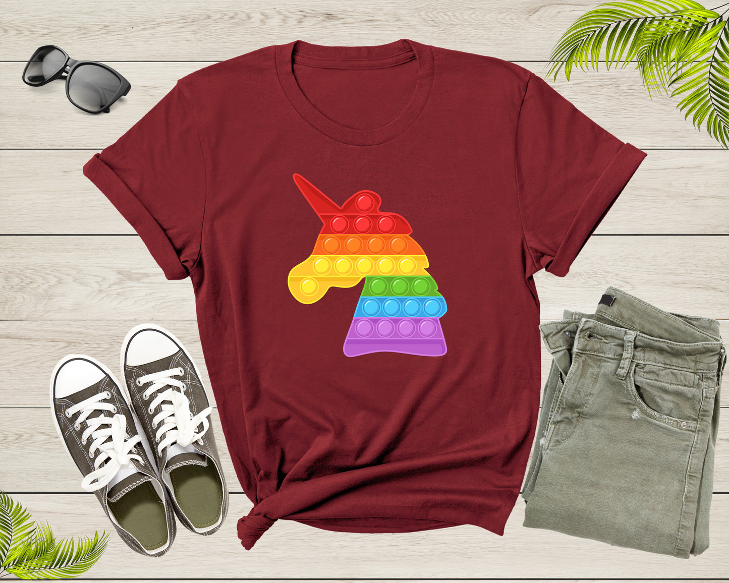 Cool Colorful Unicorn Pop It Fidget Shape Multicolor T-Shirt Unicorn Graphic Design Lover Gift T Shirt for Men Women Girls Boys Tshirt