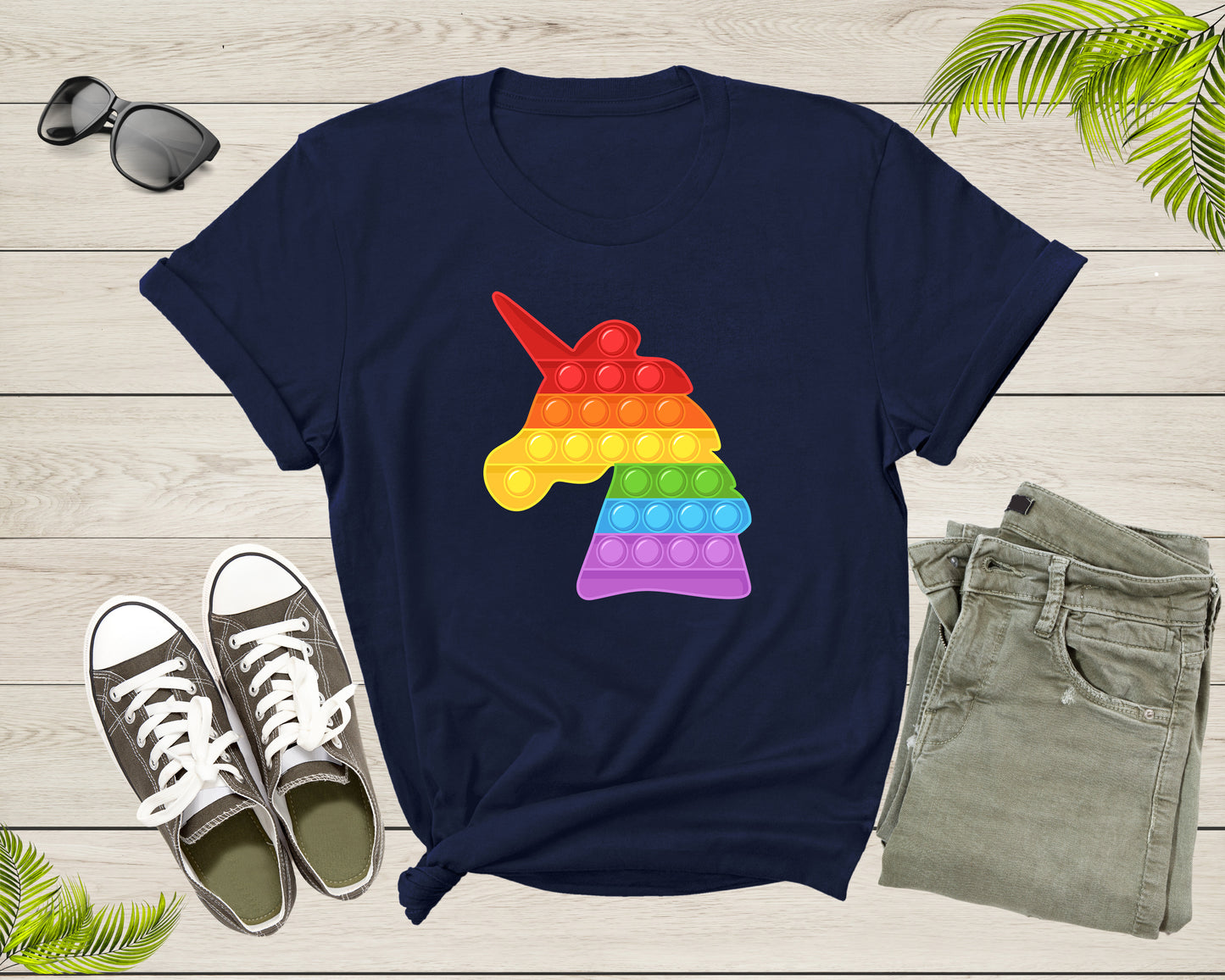 Cool Colorful Unicorn Pop It Fidget Shape Multicolor T-Shirt Unicorn Graphic Design Lover Gift T Shirt for Men Women Girls Boys Tshirt