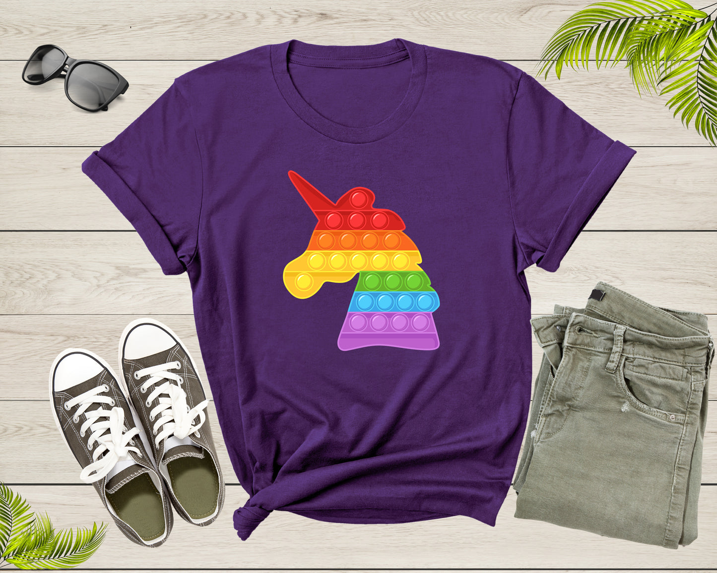 Cool Colorful Unicorn Pop It Fidget Shape Multicolor T-Shirt Unicorn Graphic Design Lover Gift T Shirt for Men Women Girls Boys Tshirt