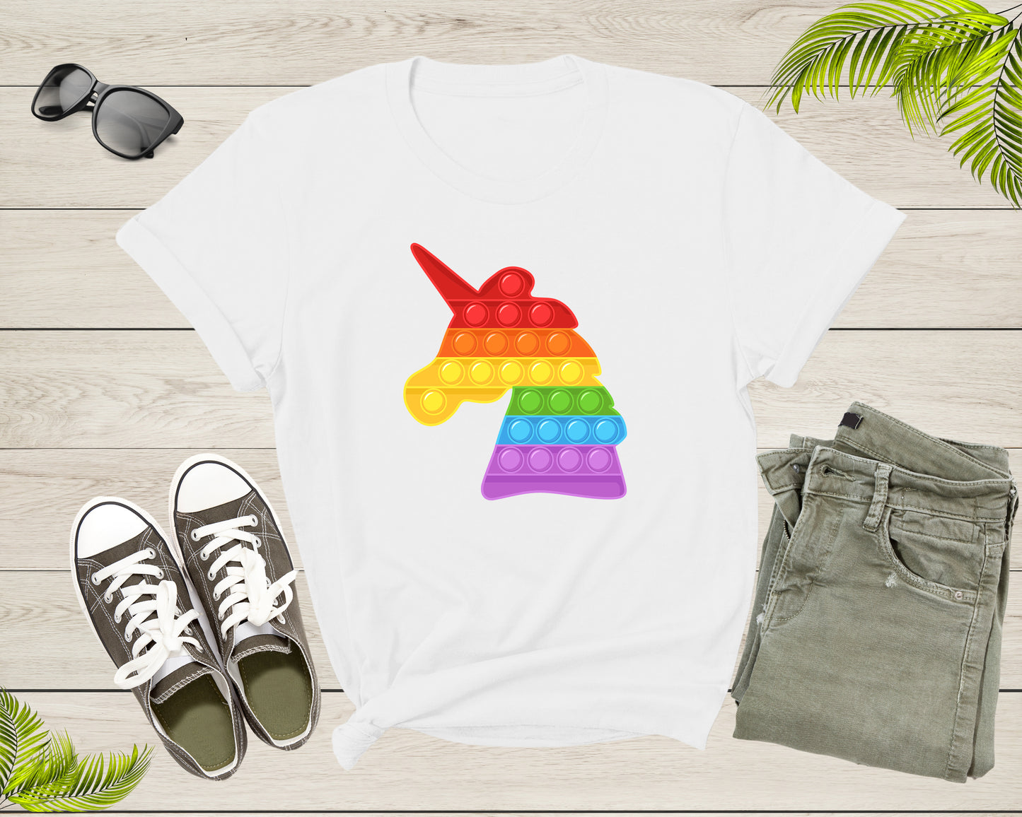 Cool Colorful Unicorn Pop It Fidget Shape Multicolor T-Shirt Unicorn Graphic Design Lover Gift T Shirt for Men Women Girls Boys Tshirt