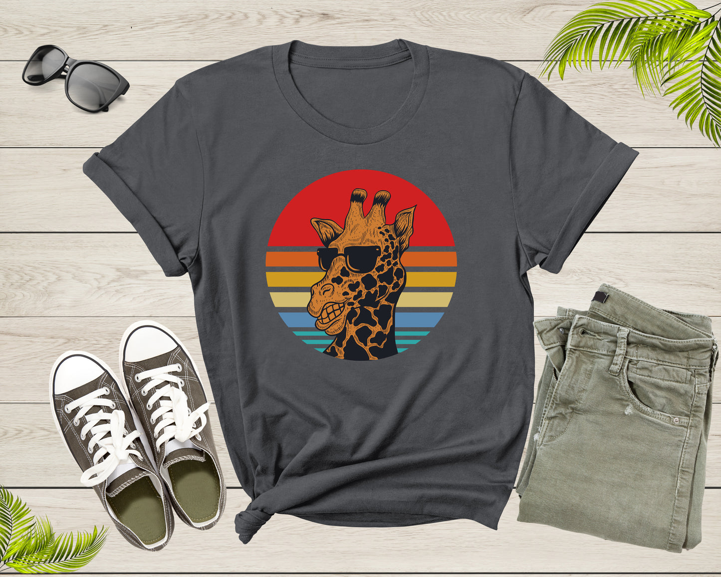 Cool Retro Africa Giraffe Animal with Sun Glasses at Sunset T-Shirt Graphic Giraffe Lover Gift T Shirt for Men Women Boys Girls Tshirt