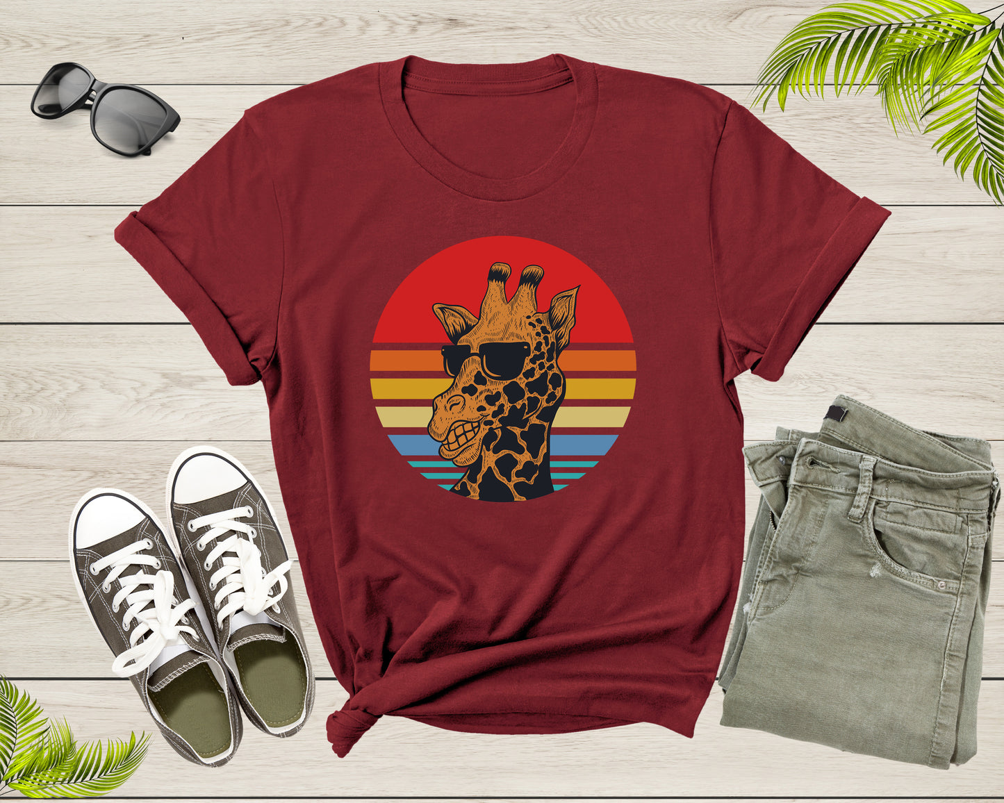 Cool Retro Africa Giraffe Animal with Sun Glasses at Sunset T-Shirt Graphic Giraffe Lover Gift T Shirt for Men Women Boys Girls Tshirt