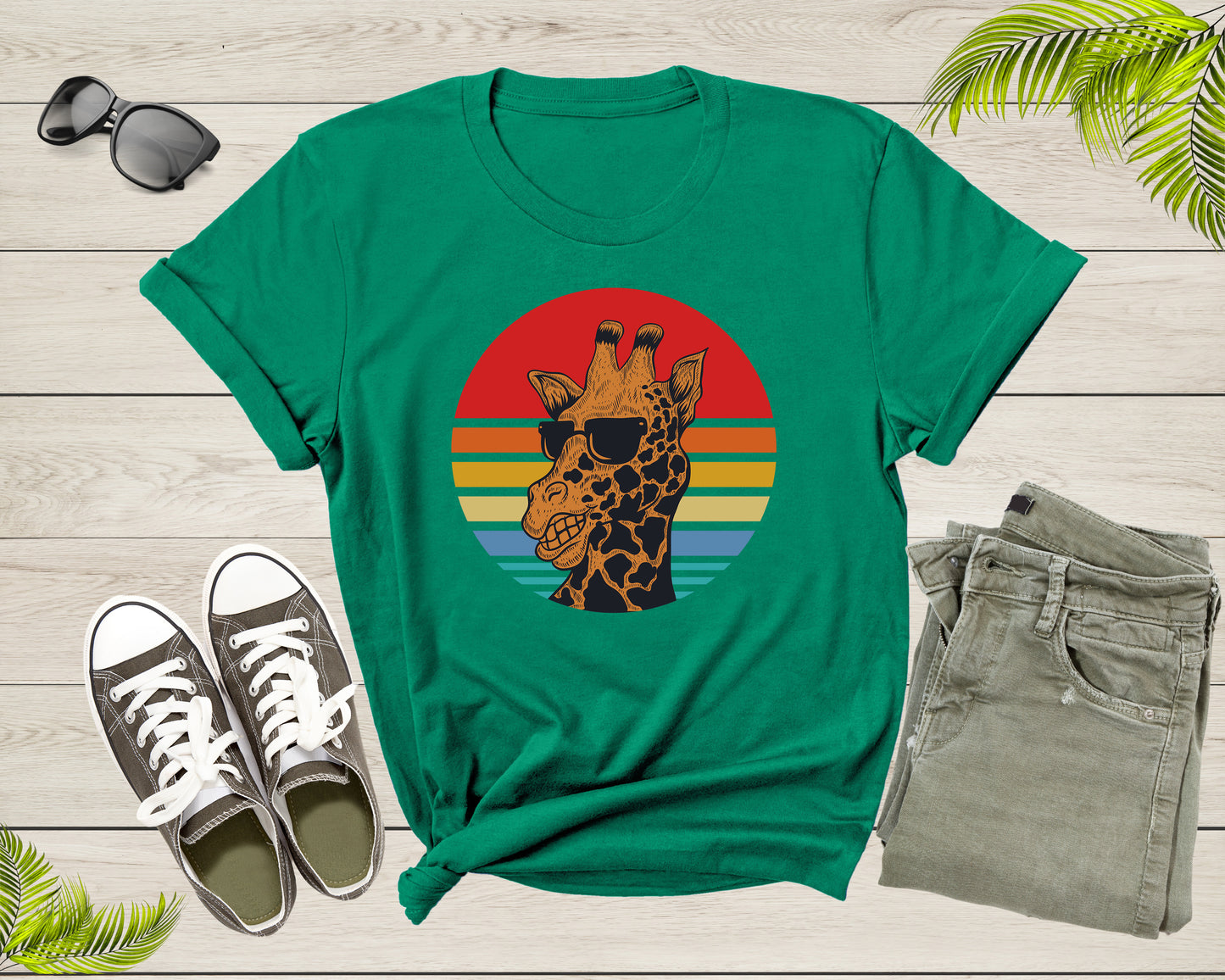 Cool Retro Africa Giraffe Animal with Sun Glasses at Sunset T-Shirt Graphic Giraffe Lover Gift T Shirt for Men Women Boys Girls Tshirt