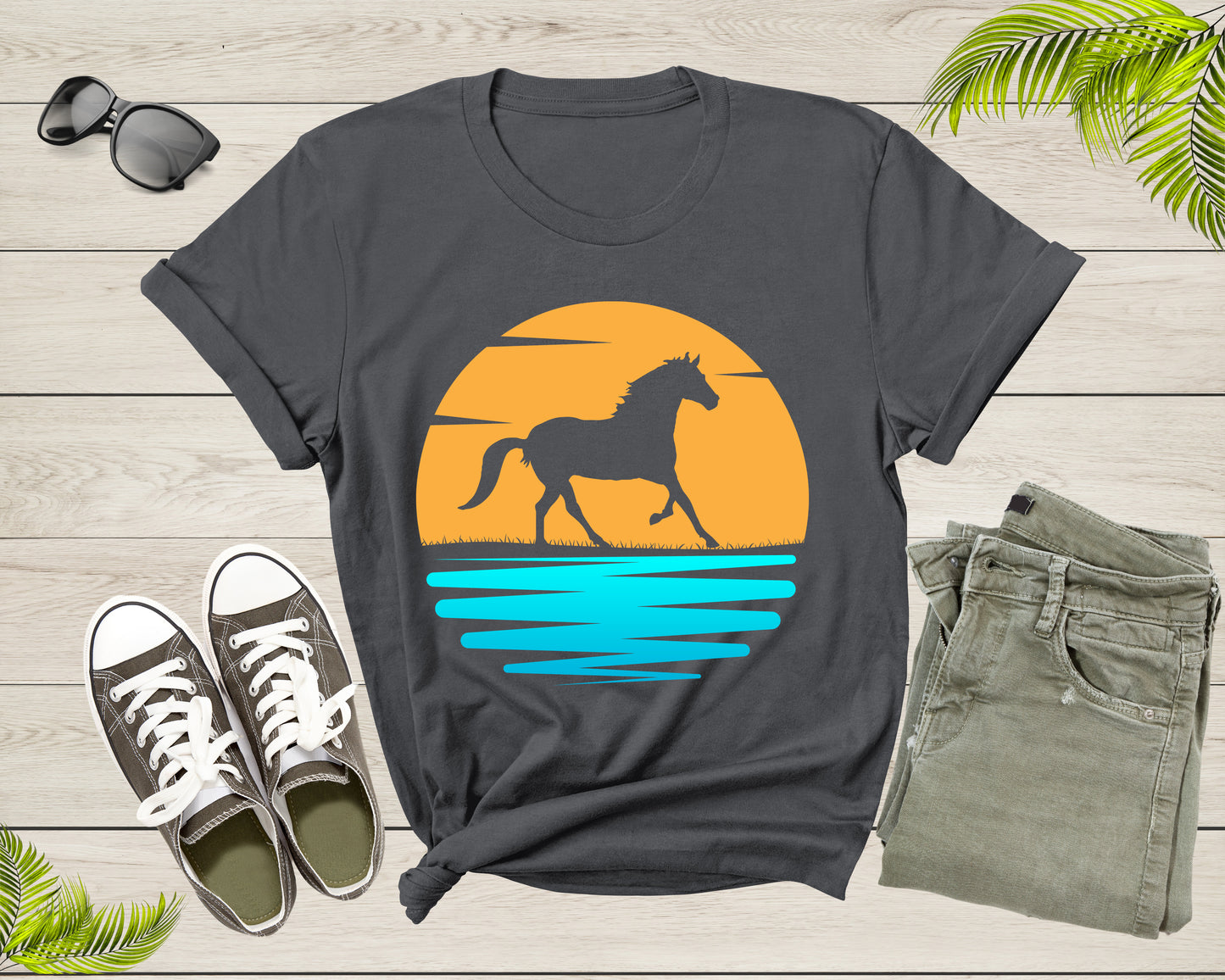 Cool Horse Pony Lover Gift Shirt For Men Women Kids Girls Boys Aesthetic Horse Lover Gift Tshirt Graphic Horse Sunset Silhouette T-shirt