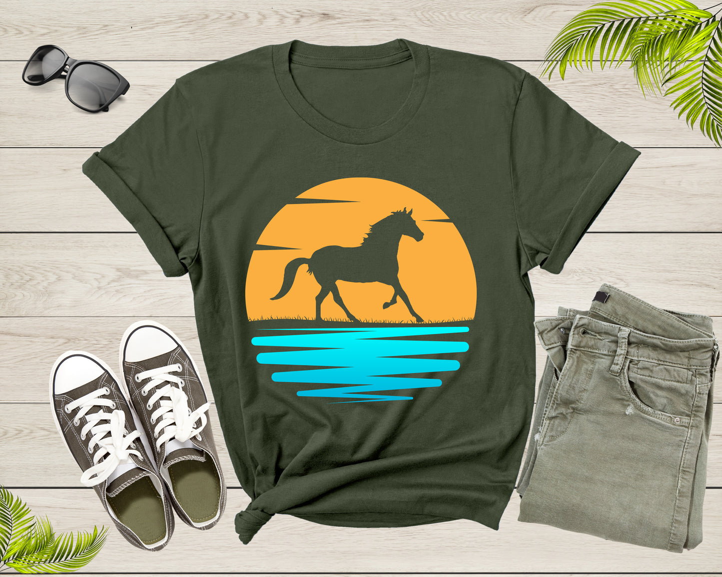 Cool Horse Pony Lover Gift Shirt For Men Women Kids Girls Boys Aesthetic Horse Lover Gift Tshirt Graphic Horse Sunset Silhouette T-shirt