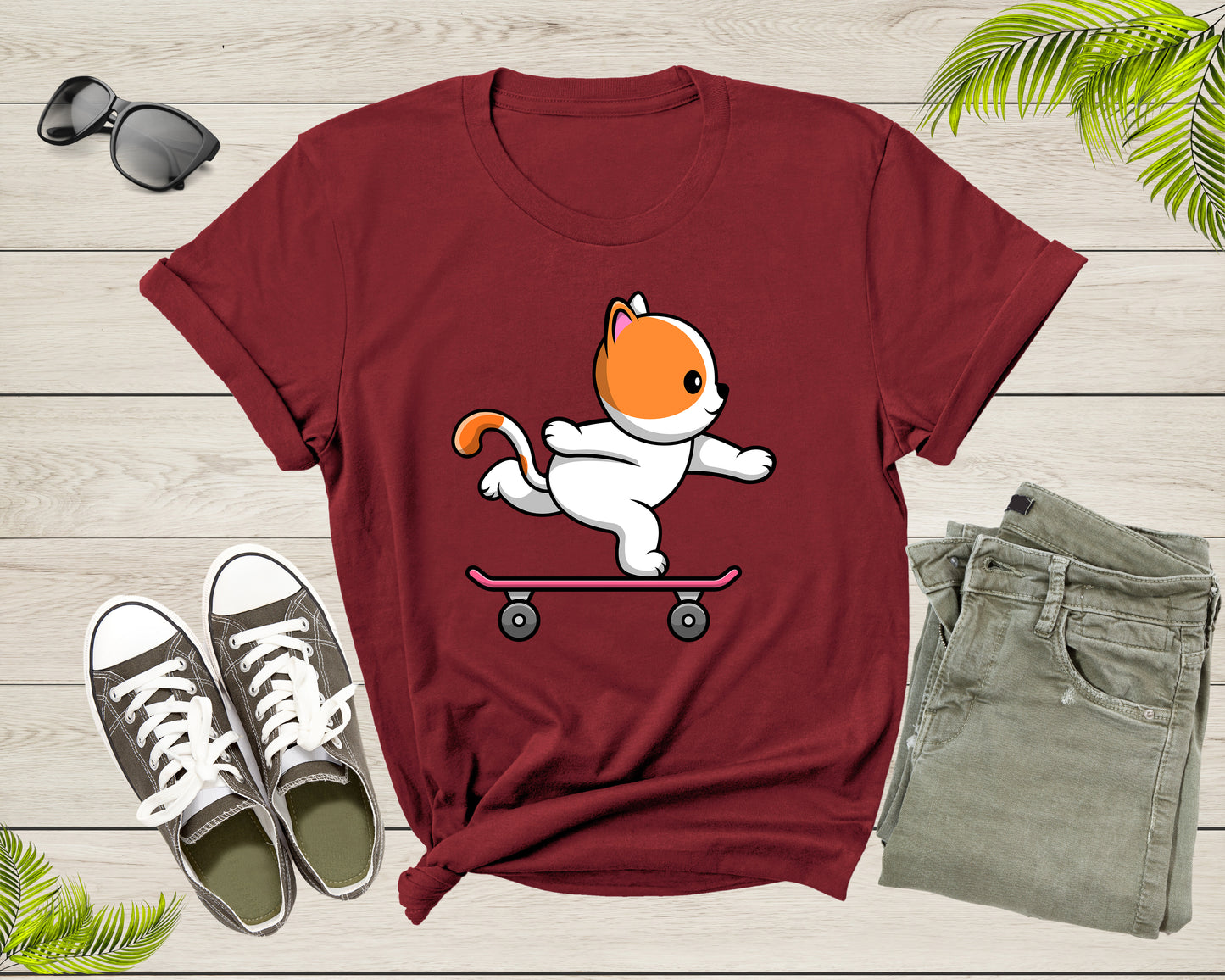 Skateboarding Happy Cat Skateboard Cute Sporty Animal Kitten T-Shirt Skateboarder Cat Lover Gift T Shirt for Men Women Boys Girls Tshirt