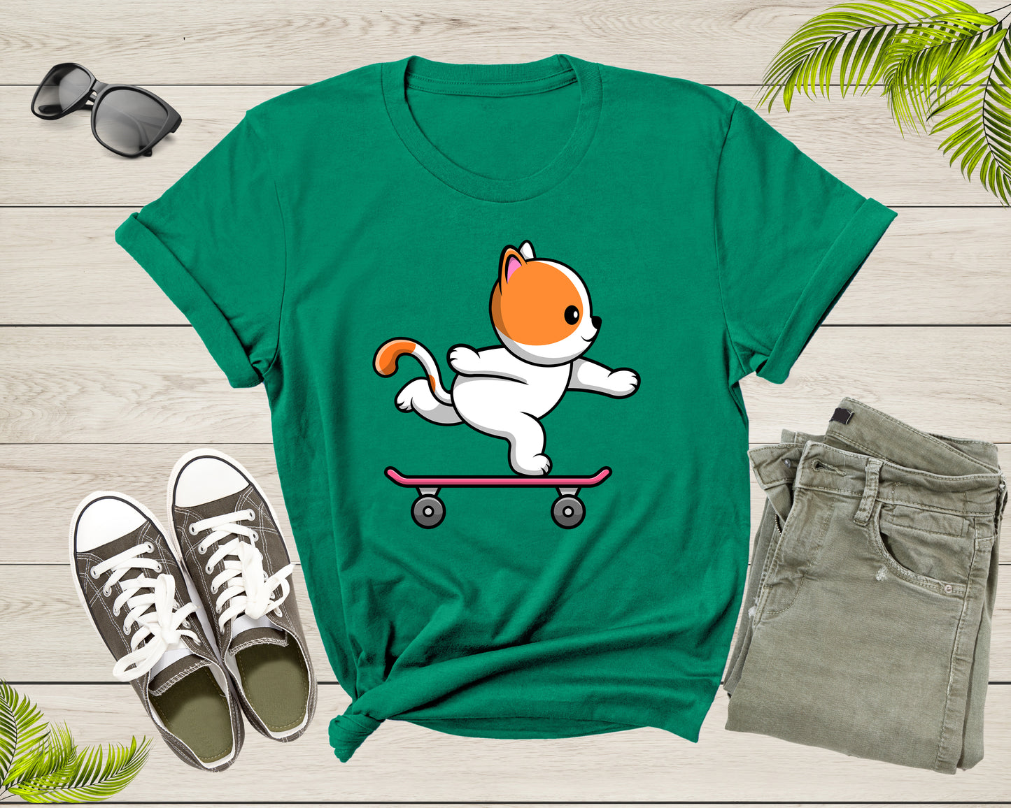Skateboarding Happy Cat Skateboard Cute Sporty Animal Kitten T-Shirt Skateboarder Cat Lover Gift T Shirt for Men Women Boys Girls Tshirt