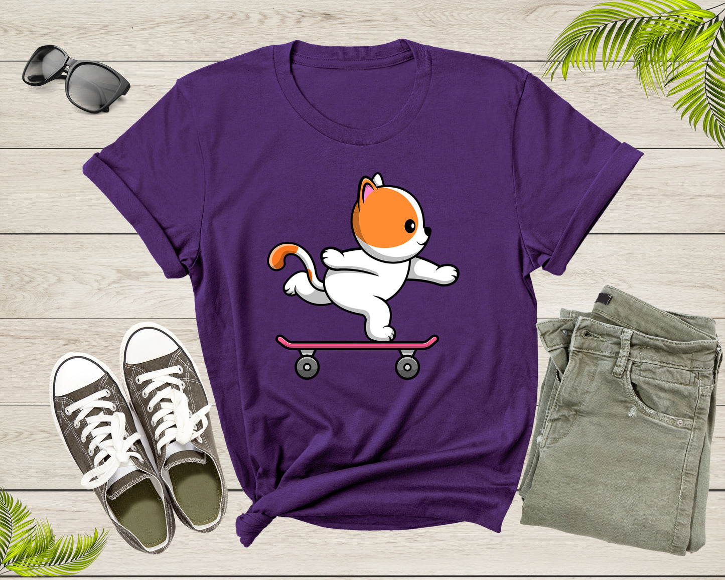 Skateboarding Happy Cat Skateboard Cute Sporty Animal Kitten T-Shirt Skateboarder Cat Lover Gift T Shirt for Men Women Boys Girls Tshirt