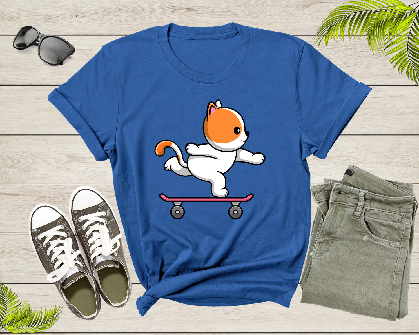 Skateboarding Happy Cat Skateboard Cute Sporty Animal Kitten T-Shirt Skateboarder Cat Lover Gift T Shirt for Men Women Boys Girls Tshirt