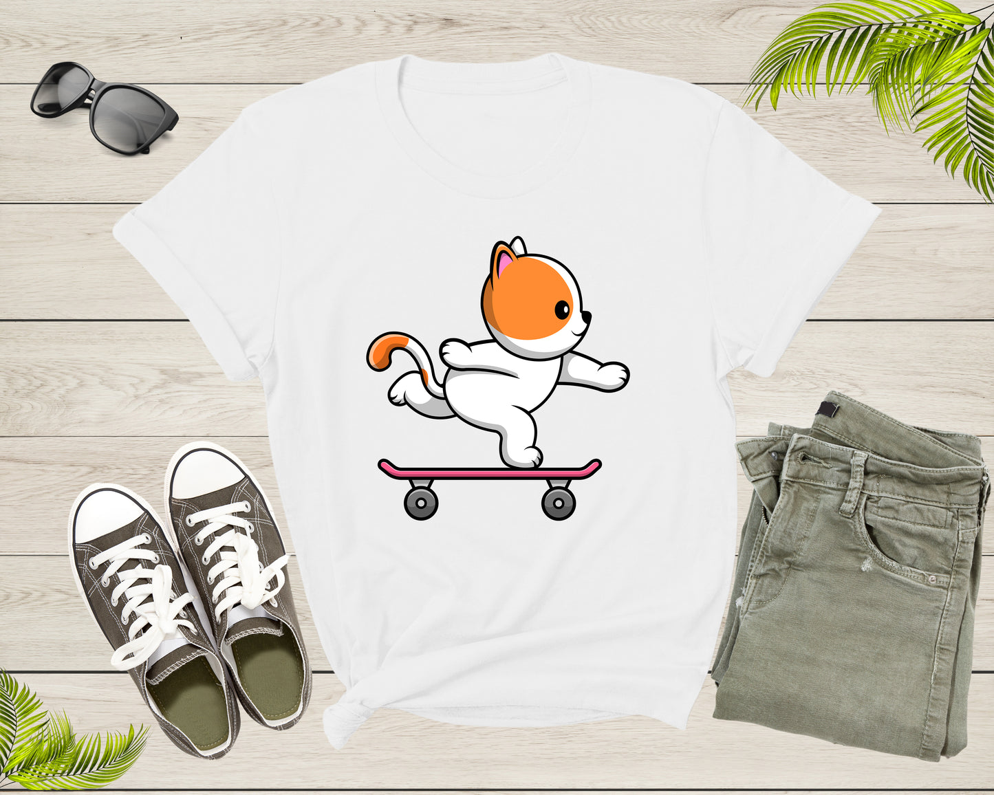 Skateboarding Happy Cat Skateboard Cute Sporty Animal Kitten T-Shirt Skateboarder Cat Lover Gift T Shirt for Men Women Boys Girls Tshirt