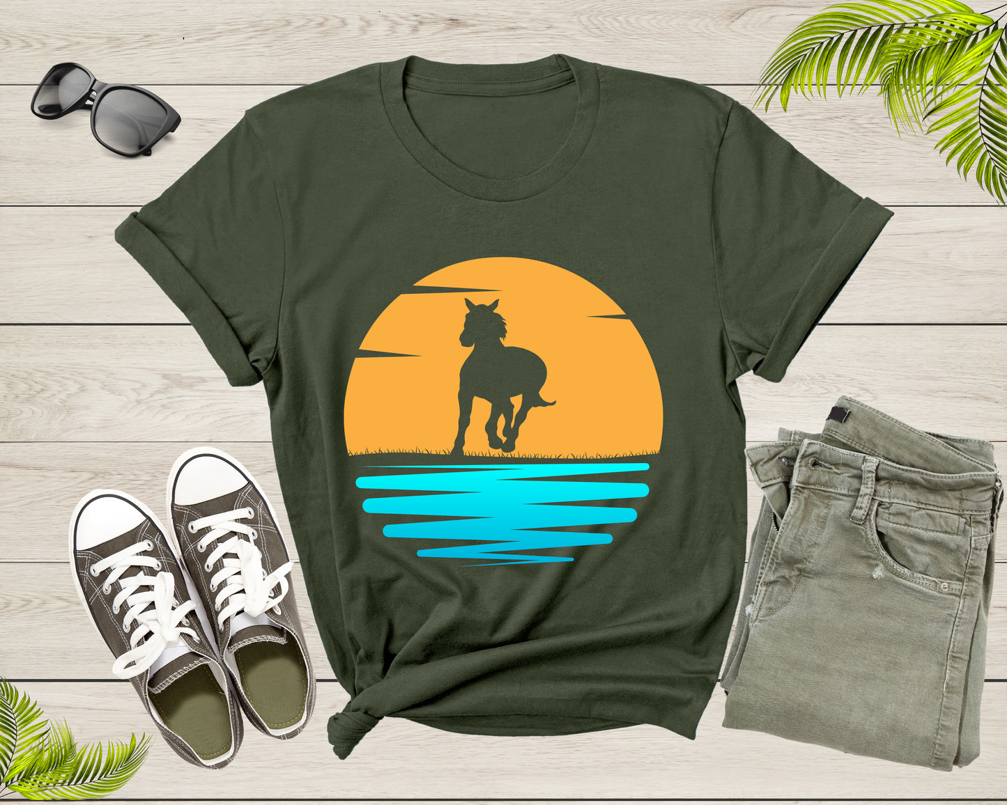 Cool Horse Pony Lover Gift Shirt For Men Women Kids Girls Boys Aesthetic Horse Lover Gift Tshirt Graphic Horse Sunset Silhouette T-shirt