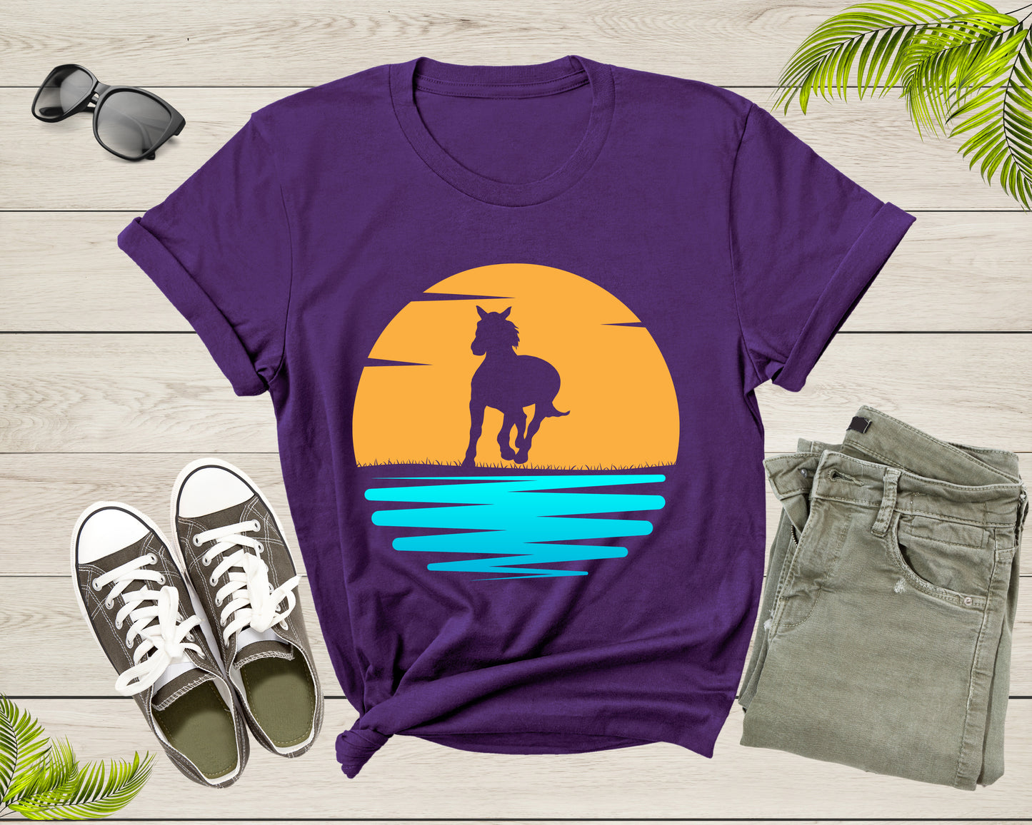 Cool Horse Pony Lover Gift Shirt For Men Women Kids Girls Boys Aesthetic Horse Lover Gift Tshirt Graphic Horse Sunset Silhouette T-shirt