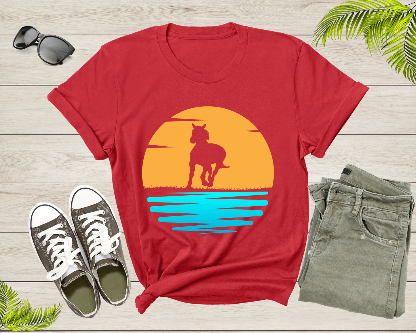 Cool Horse Pony Lover Gift Shirt For Men Women Kids Girls Boys Aesthetic Horse Lover Gift Tshirt Graphic Horse Sunset Silhouette T-shirt