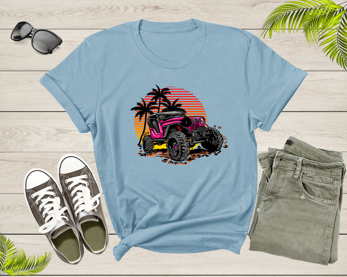Cool Monster Truck Offroad Truck at Sunset Moving on Terrain T-Shirt Monster Truck Lover Gift T Shirt for Men Women Boys Girls Tshirt