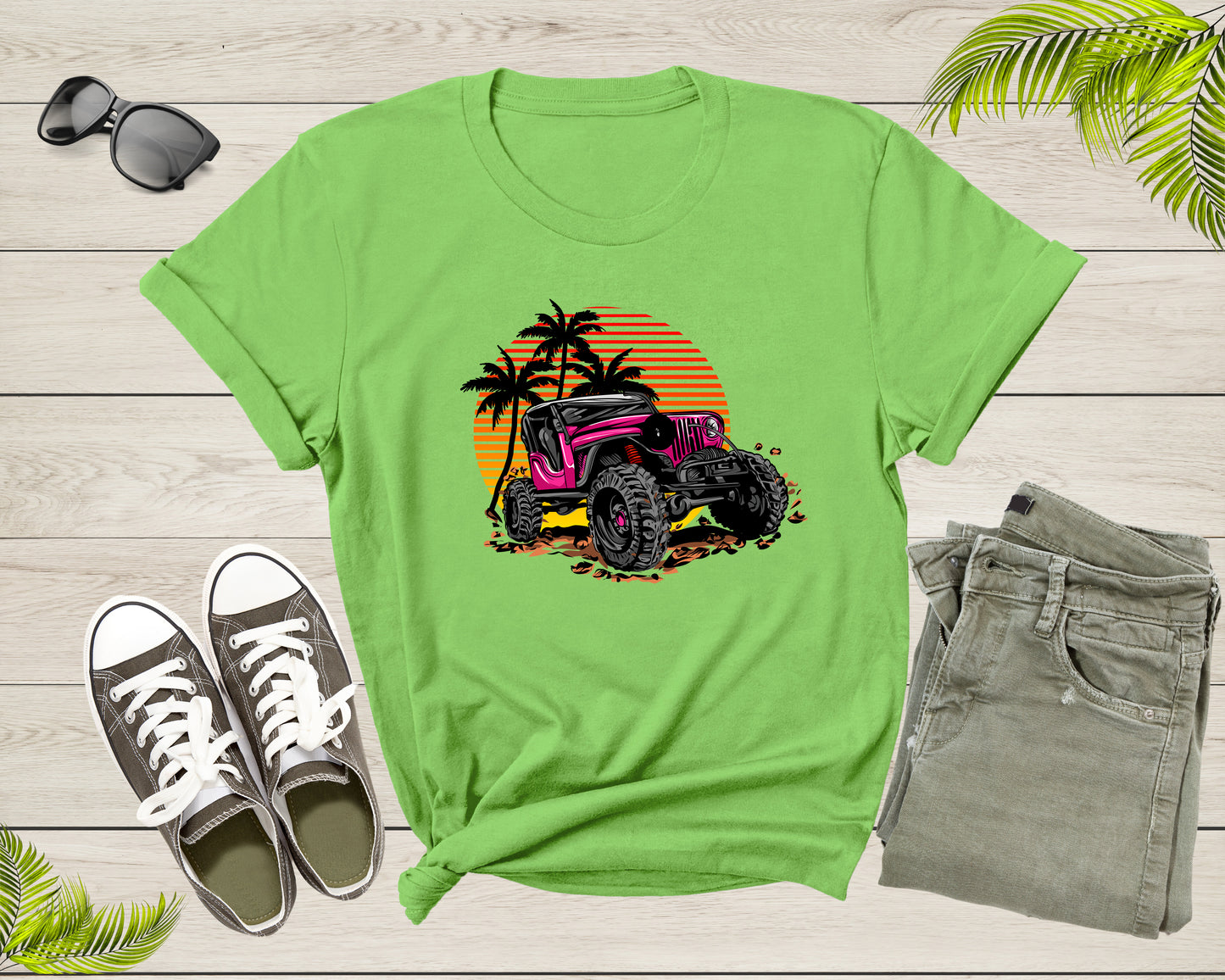 Cool Monster Truck Offroad Truck at Sunset Moving on Terrain T-Shirt Monster Truck Lover Gift T Shirt for Men Women Boys Girls Tshirt