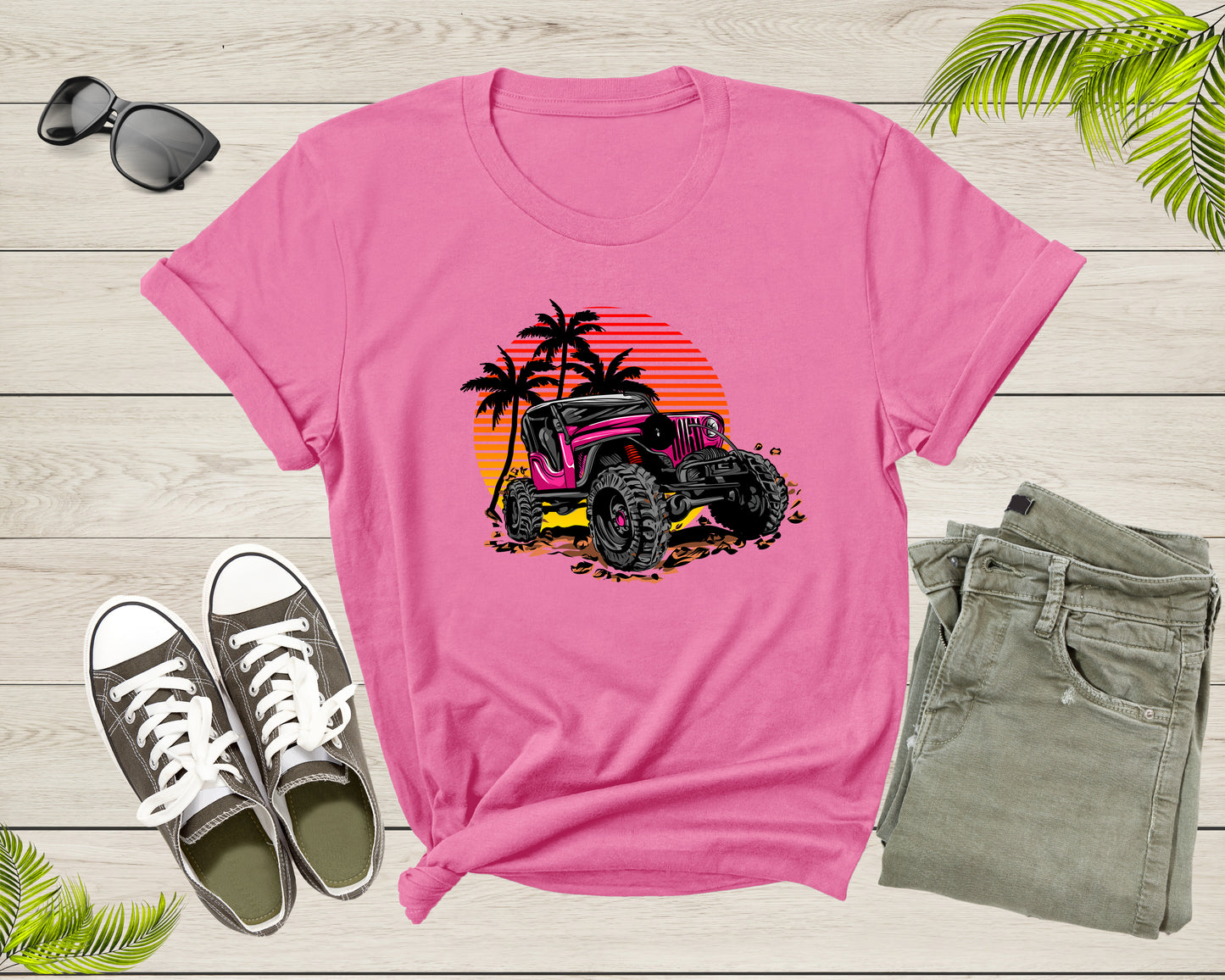 Cool Monster Truck Offroad Truck at Sunset Moving on Terrain T-Shirt Monster Truck Lover Gift T Shirt for Men Women Boys Girls Tshirt