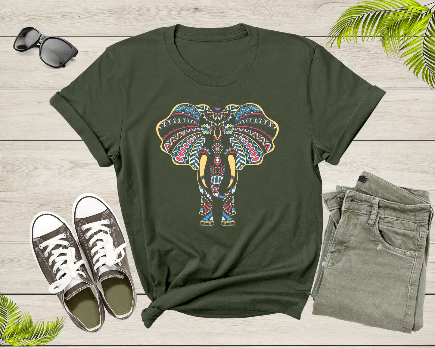 Cool Indian Mandala Elephant Lover Gift Tee Shirt Mens Womens Cute Elephant Tshirt Graphic Design Print Elephant Kids Boys Girls T-shirt