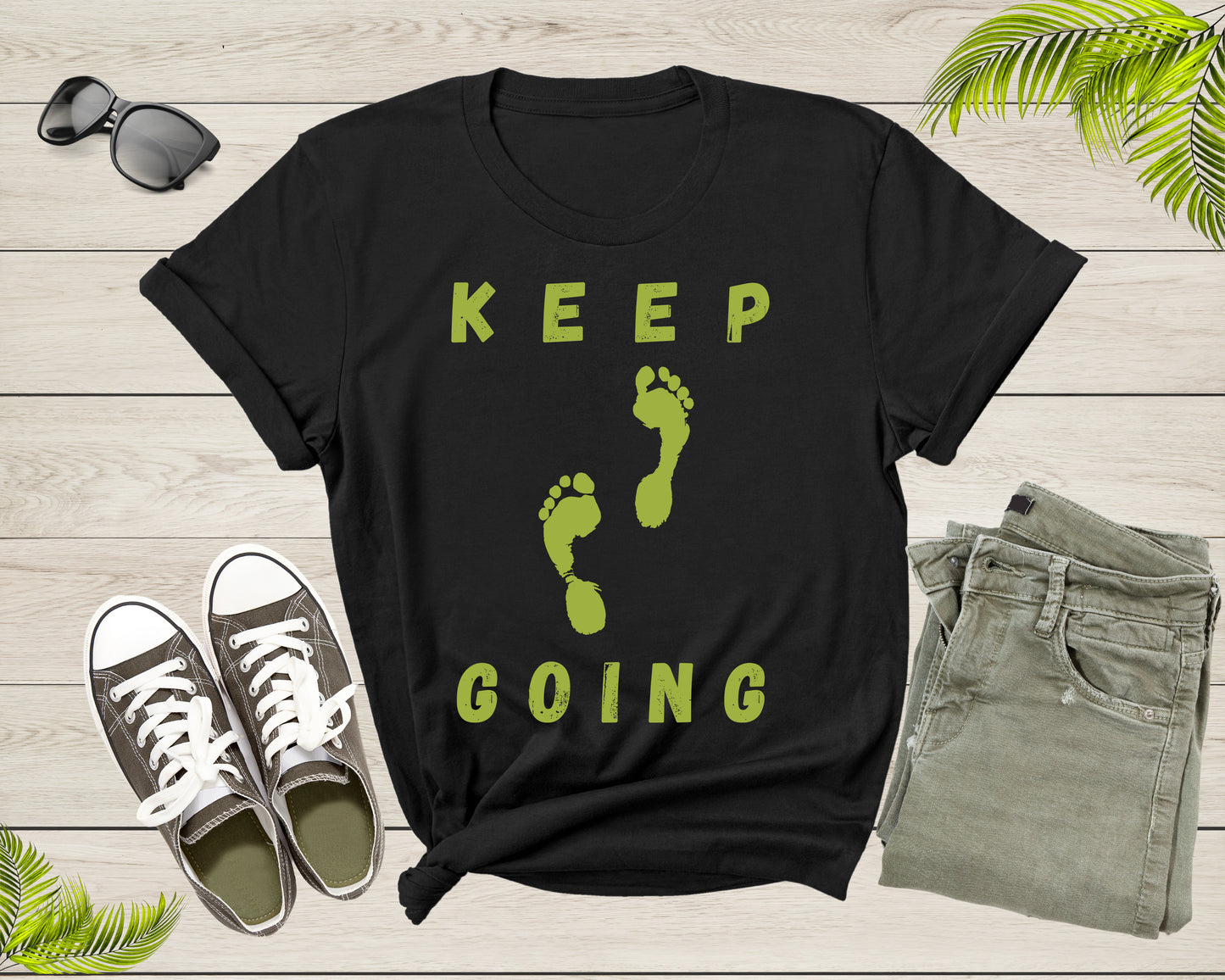 Cool Keep Going Motivational Quote Meme Walking Footprints T-Shirt Motivation Gift for Men Women Kids Boys Girls Footprint Steps Tshirt