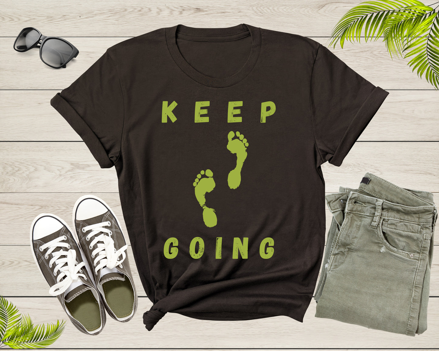 Cool Keep Going Motivational Quote Meme Walking Footprints T-Shirt Motivation Gift for Men Women Kids Boys Girls Footprint Steps Tshirt