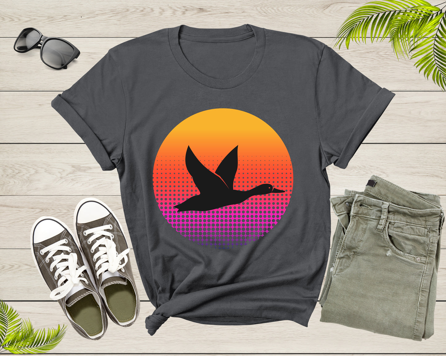 Cool Flying Duck Animal Silhouette at Sunset Nature Bird T-Shirt Duck Bird T Shirt for Men Women Kids Boys Girls Duck Hunting Hunter Gift
