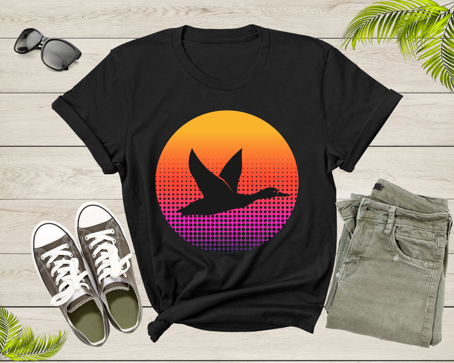 Cool Flying Duck Animal Silhouette at Sunset Nature Bird T-Shirt Duck Bird T Shirt for Men Women Kids Boys Girls Duck Hunting Hunter Gift