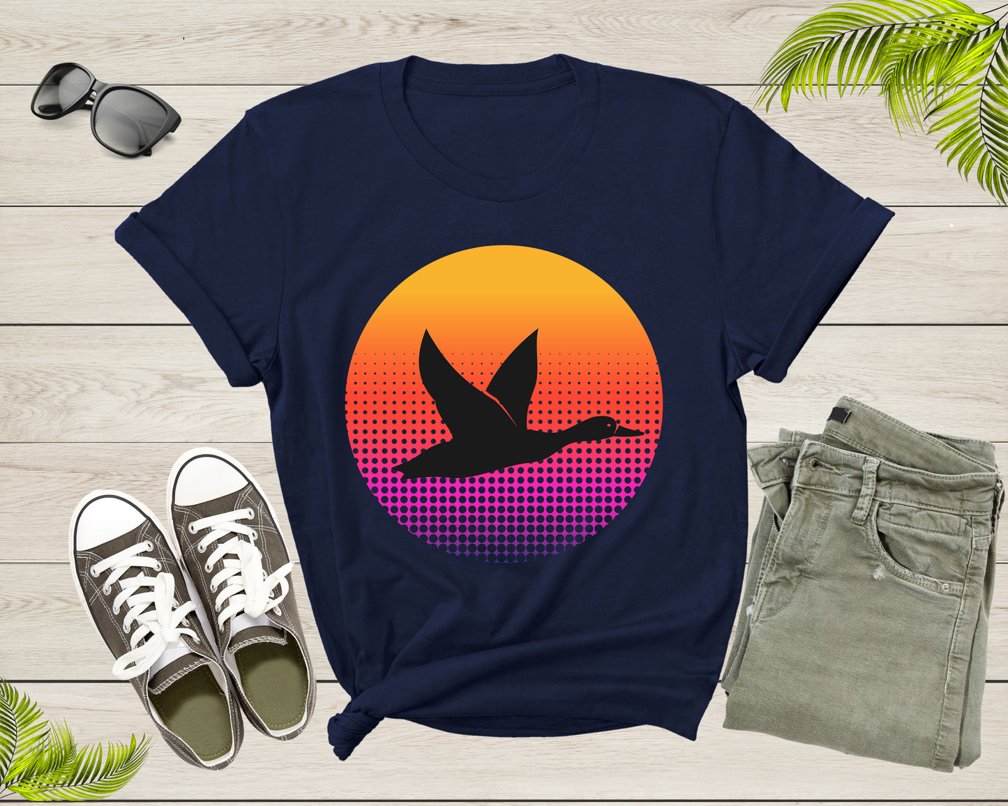 Cool Flying Duck Animal Silhouette at Sunset Nature Bird T-Shirt Duck Bird T Shirt for Men Women Kids Boys Girls Duck Hunting Hunter Gift